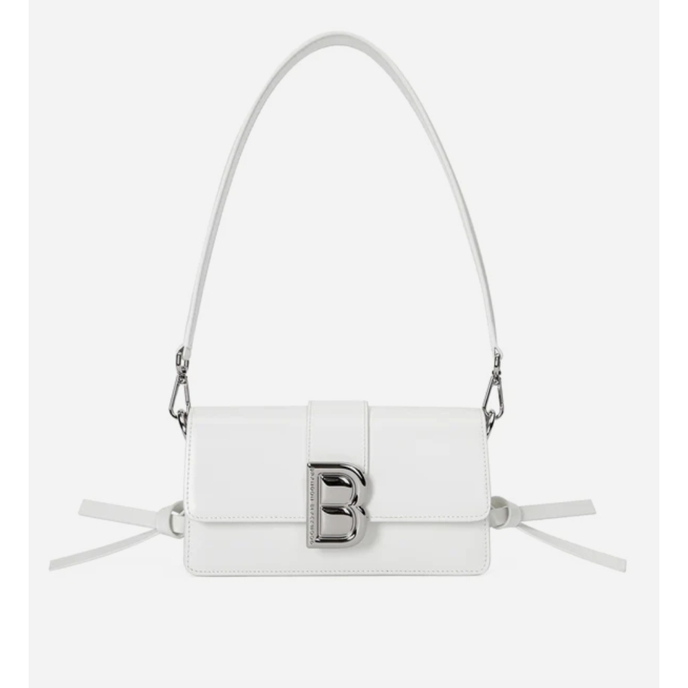BRANDON BLACKWOOD Medium Nia White Hard Leather Shoulder Bag w/ Silver Hardware